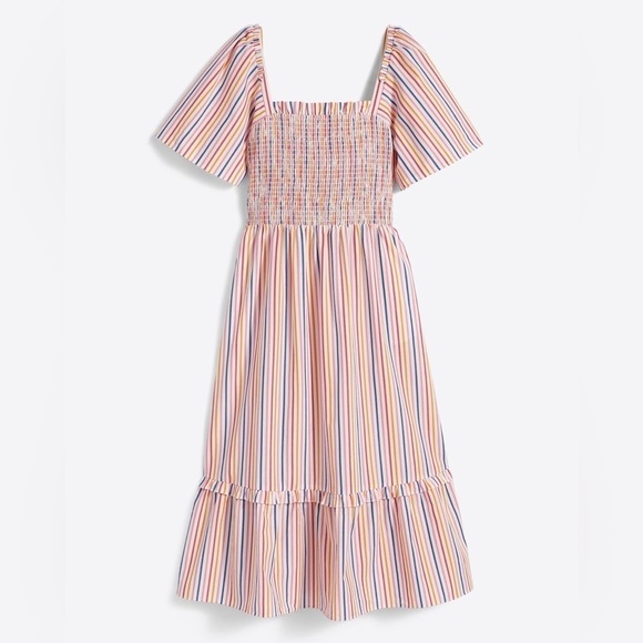 Draper James Deana Smocked Midi Dress in Multi Stripe Size Medium - Picture 3 of 13